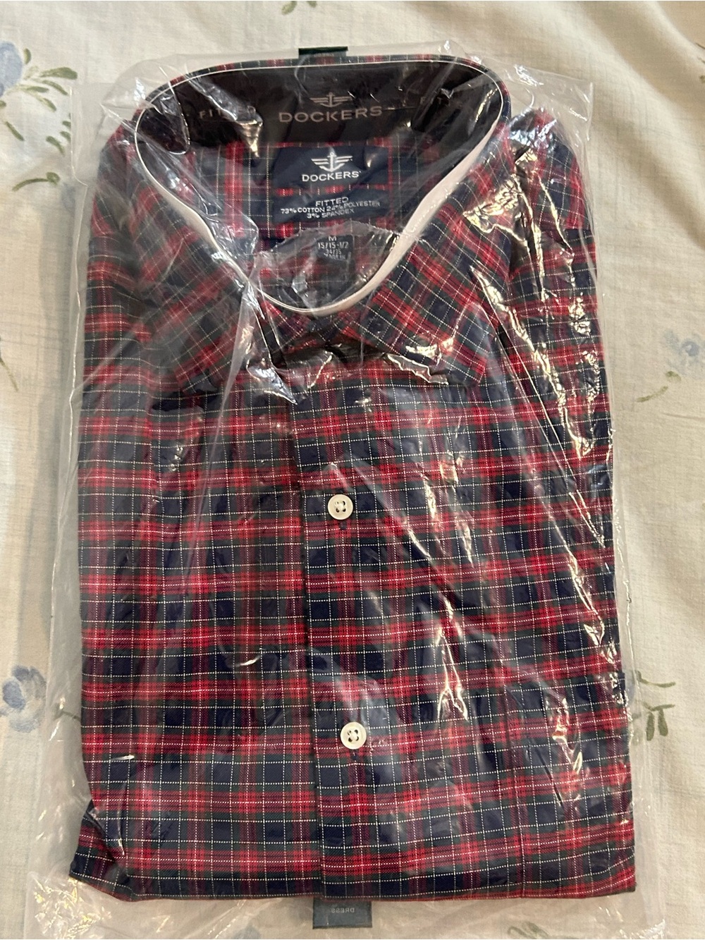 Dockers Red and Navy Plaid Button-Down Shirt